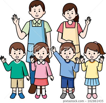 幼兒園老師、保育員和孩子們 102861435