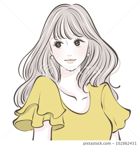 女人，女孩，女人，人，長發，波浪發，美麗的女人，褶邊襯衫，可愛，年輕的女人， 102862431