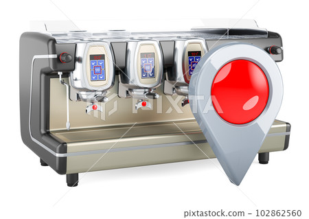 Espresso coffee machine professional with map pointer, 3D rendering Espresso coffee machine professional with map pointer, 3D rendering 102862560