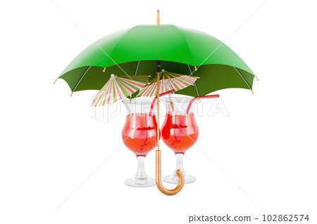 Tropical cocktails under umbrella. 3D rendering 102862574