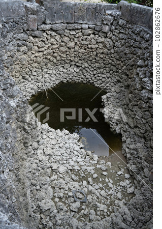 Deep brick wells, disused pumping wells, dark wells of coral, decaying masonry springs, Deep brick wells, disused pumping wells, dark wells of coral, decaying masonry springs, 102862676
