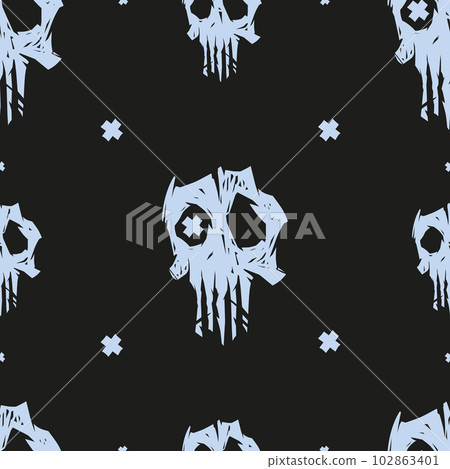 Cursed skull seamless pattern, black and gray colors. Suitable for fashion industry, branding, halloween background. 102863401