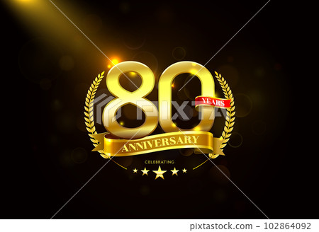 80 Years Anniversary with laurel wreath Golden Ribbon 102864092