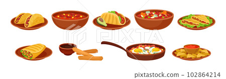 Traditional Mexican Dish and Food Served for Restaurant Menu Vector Set Traditional Mexican Dish and Food Served for Restaurant Menu Vector Set 102864214