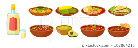 Traditional Mexican Dish and Food Served for Restaurant Menu Vector Set Traditional Mexican Dish and Food Served for Restaurant Menu Vector Set 102864215