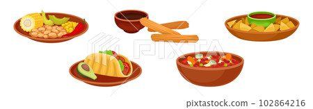 Traditional Mexican Dish and Food Served for Restaurant Menu Vector Set Traditional Mexican Dish and Food Served for Restaurant Menu Vector Set 102864216