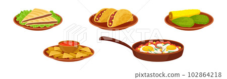 Traditional Mexican Dish and Food Served for Restaurant Menu Vector Set 102864218