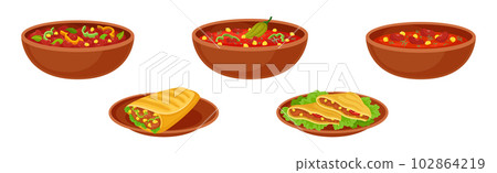 Traditional Mexican Dish and Food Served for Restaurant Menu Vector Set 102864219