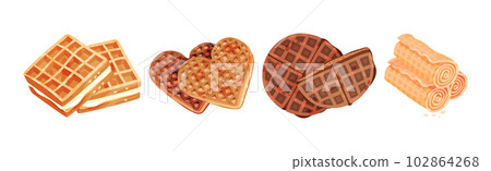 Waffle as Sweet Dish from Leavened Batter or Dough Vector Set 102864268