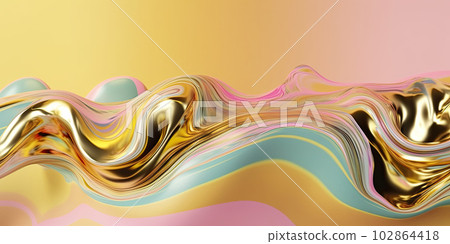 Pink and golden swirls morphing abstract fluid art 102864418