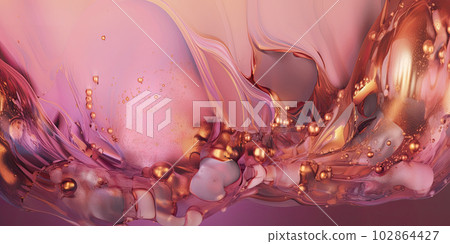 Pink and golden swirls morphing abstract fluid art Pink and golden swirls morphing abstract fluid art 102864427