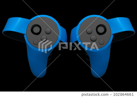 Virtual reality blue controllers for online and cloud gaming on black background 102864661