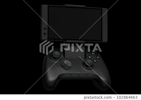 Realistic joystick for playing games on a mobile phone on black background 102864663