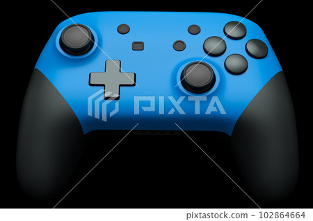 Realistic blue joystick for video game controller on black background Realistic blue joystick for video game controller on black background 102864664