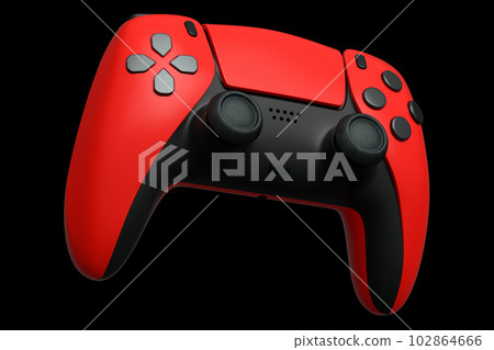 Realistic red joystick for video game controller on black background 102864666