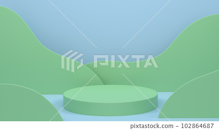 Pastel green cylinder podium with steps on blue background Pastel green cylinder podium with steps on blue background 102864687