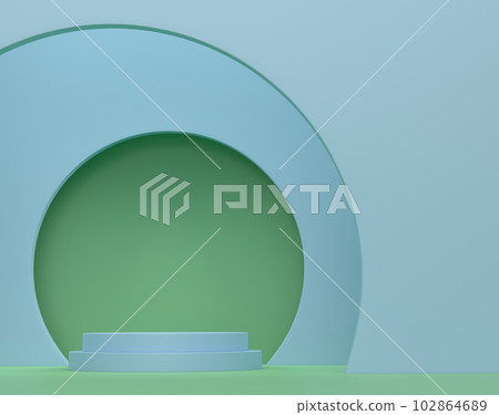 Pastel green cylinder podium with steps on blue background Pastel green cylinder podium with steps on blue background 102864689