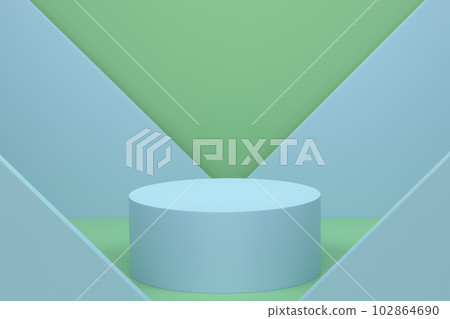 Pastel green cylinder podium with steps on blue background Pastel green cylinder podium with steps on blue background 102864690