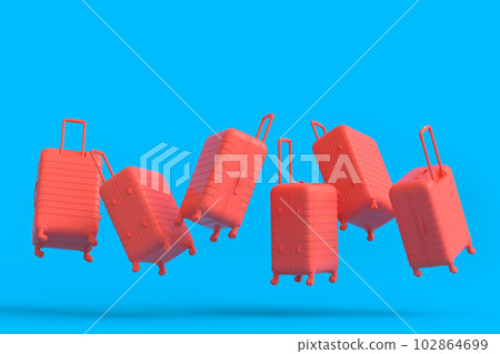 Colorful suitcase flying on monochrome background. 3D render of summer vacation Colorful suitcase flying on monochrome background. 3D render of summer vacation 102864699