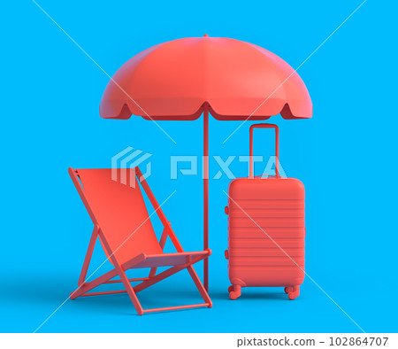 Colorful beach rings, chair, umbrellas and lugagge on monochrome background. Colorful beach rings, chair, umbrellas and lugagge on monochrome background. 102864707