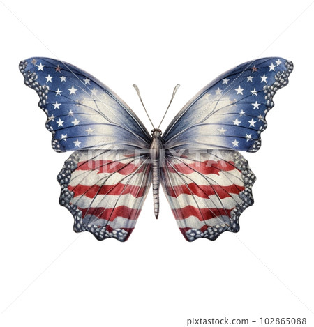 Watercolor Patriotic Butterfly 4th of July Illustration Clipart. Isolated butterfly on white background. Watercolor Patriotic Butterfly 4th of July Illustration Clipart. Isolated butterfly on white background. 102865088
