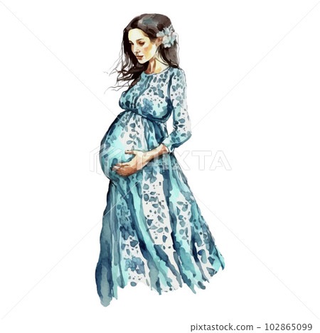 Beautiful Pregnant Woman - Mother Watercolor Illustration 102865099