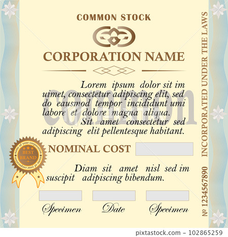 Common stock card on a light yellow background Common stock card on a light yellow background 102865259