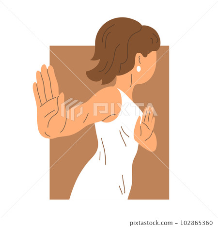 Young woman decisively refuses an offer or desire 102865360