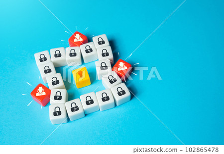Attackers try to steal data. Hackers breaking the security system. Data leakage, industrial espionage. Safety vulnerabilities, intrusion threat. Patenting, protection of intellectual property. Attackers try to steal data. Hackers breaking the security system. Data leakage, industrial espionage. Safety vulnerabilities, intrusion threat. Patenting, protection of intellectual property. 102865478