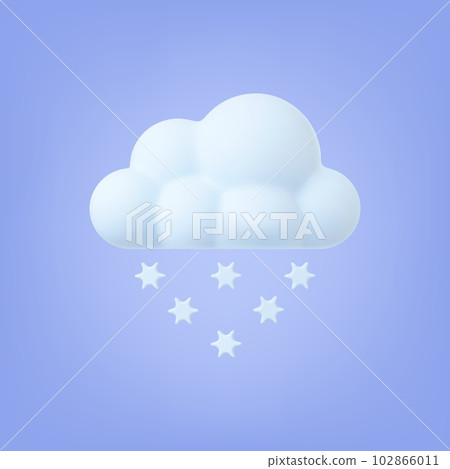 Snowy cloud 3d weather icon. Snowfall, snowflakes falling down. Winter snow, plasticine imitation nature vector graphic element Snowy cloud 3d weather icon. Snowfall, snowflakes falling down. Winter snow, plasticine imitation nature vector graphic element 102866011