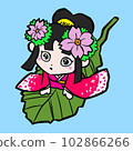 A flower princess in a kimono on a leaf 102866266