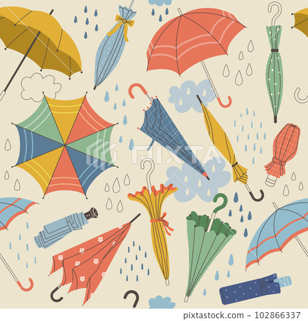 Umbrellas pattern. Seasonal tools umbrellas from rain recent vector seamless background Umbrellas pattern. Seasonal tools umbrellas from rain recent vector seamless background 102866337