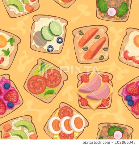 Sandwich pattern. Healthy natural products illustrations for seamless background exact vector template 102866345