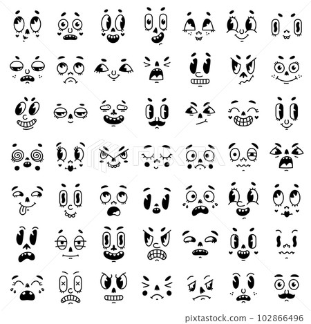 Retro Cartoon Mascot Faces with Eyes and Mouth Elements Vector Set Retro Cartoon Mascot Faces with Eyes and Mouth Elements Vector Set 102866496