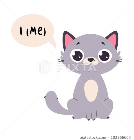 Funny Cat and English Subject Pronoun Me Vector Illustration 102866603