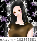 Beautiful woman on black flower background 102866681