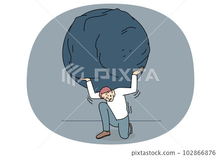 Stressed man carrying heavy stone on shoulders 102866876