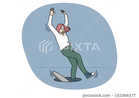Unlucky woman fall into open hatch 102866877