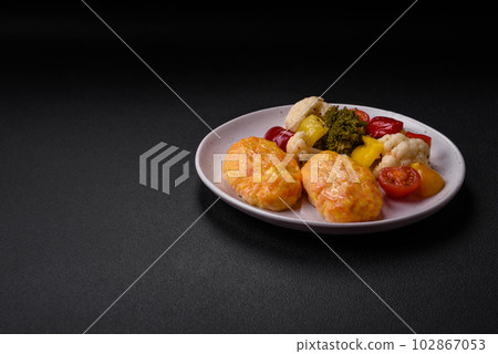 Delicious steam cutlets with carrots, cheese, salt and spices Delicious steam cutlets with carrots, cheese, salt and spices 102867053