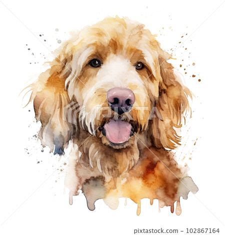 Cute watercolor goldendoodle dog. Illustration AI Generative 102867164