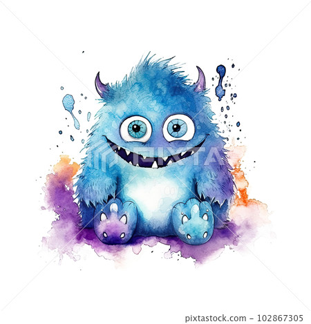 Cute watercolor monster. Illustration AI Generative 102867305
