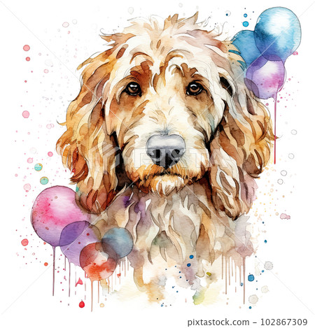 Cute watercolor goldendoodle dog. Illustration AI Generative 102867309