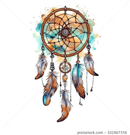 Watercolor dream catcher. Illustration AI Generative 102867356