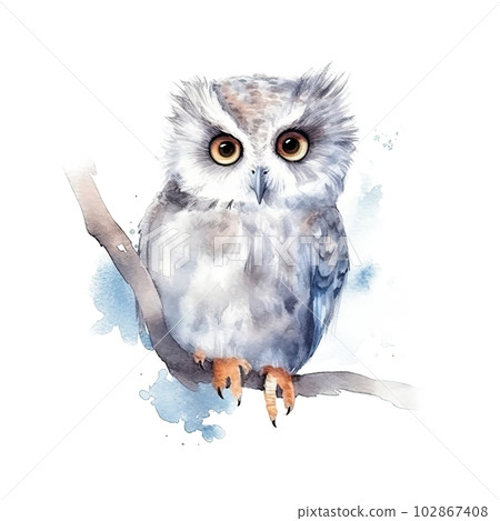 Cute watercolor owl. Illustration AI Generative - Stock Illustration ...