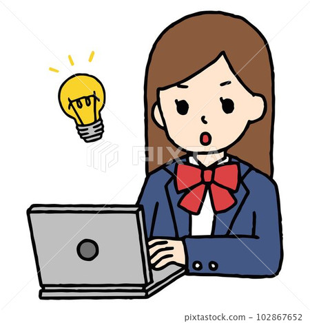 A high school girl working on a computer had an idea A high school girl working on a computer had an idea 102867652