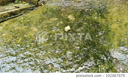 千葉縣市原市養老河渾濁腫脹的岩石 102867870