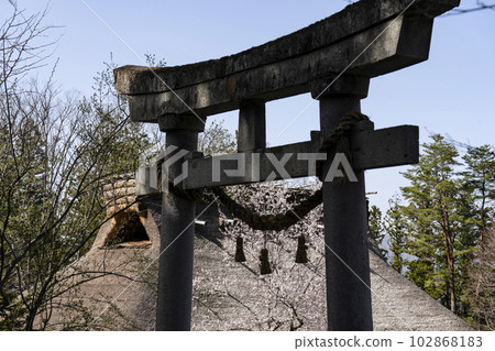 Torii gate and gassho-zukuri house (Hida no Sato) Torii gate and gassho-zukuri house (Hida no Sato) 102868183