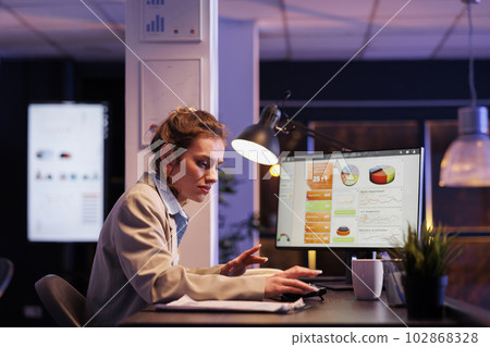 Entrepreneur working late at night at financial startegy, planning investment plan to increase company profit. Executive manager brainstorming business ideas. Corporate job concept Entrepreneur working late at night at financial startegy, planning investment plan to increase company profit. Executive manager brainstorming business ideas. Corporate job concept 102868328