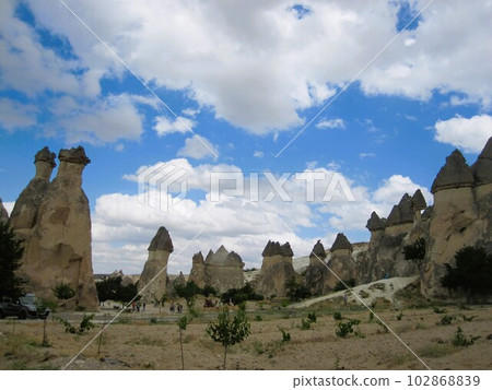 Türkiye, Cappadocia rock formations against the blue sky 102868839