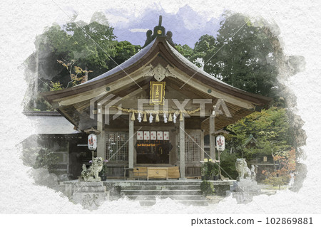 Watercolor style Dazaifu Kamado Shrine Worship Hall Dazaifu City, Fukuoka Prefecture 102869881
